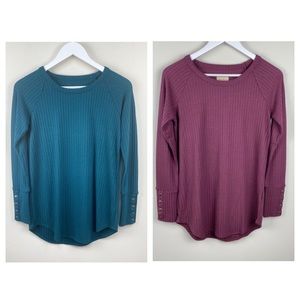 Chaser BUNDLE 2 Waffle Knit Thermal Metal Buttons Purple Teal Women's Size Small